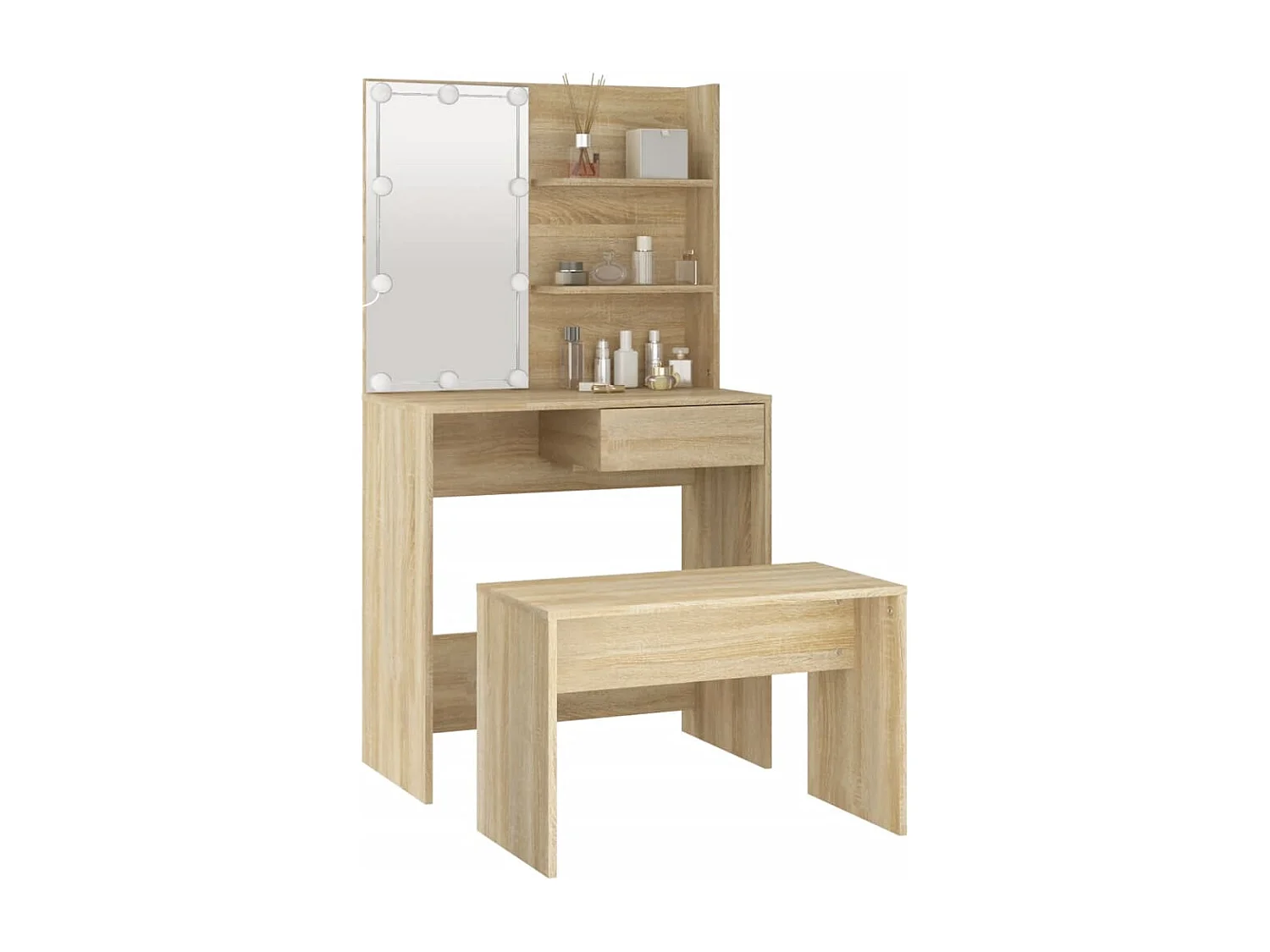 Waschtischset mit LED-Holzwerkstoff aus Sonoma-Eiche