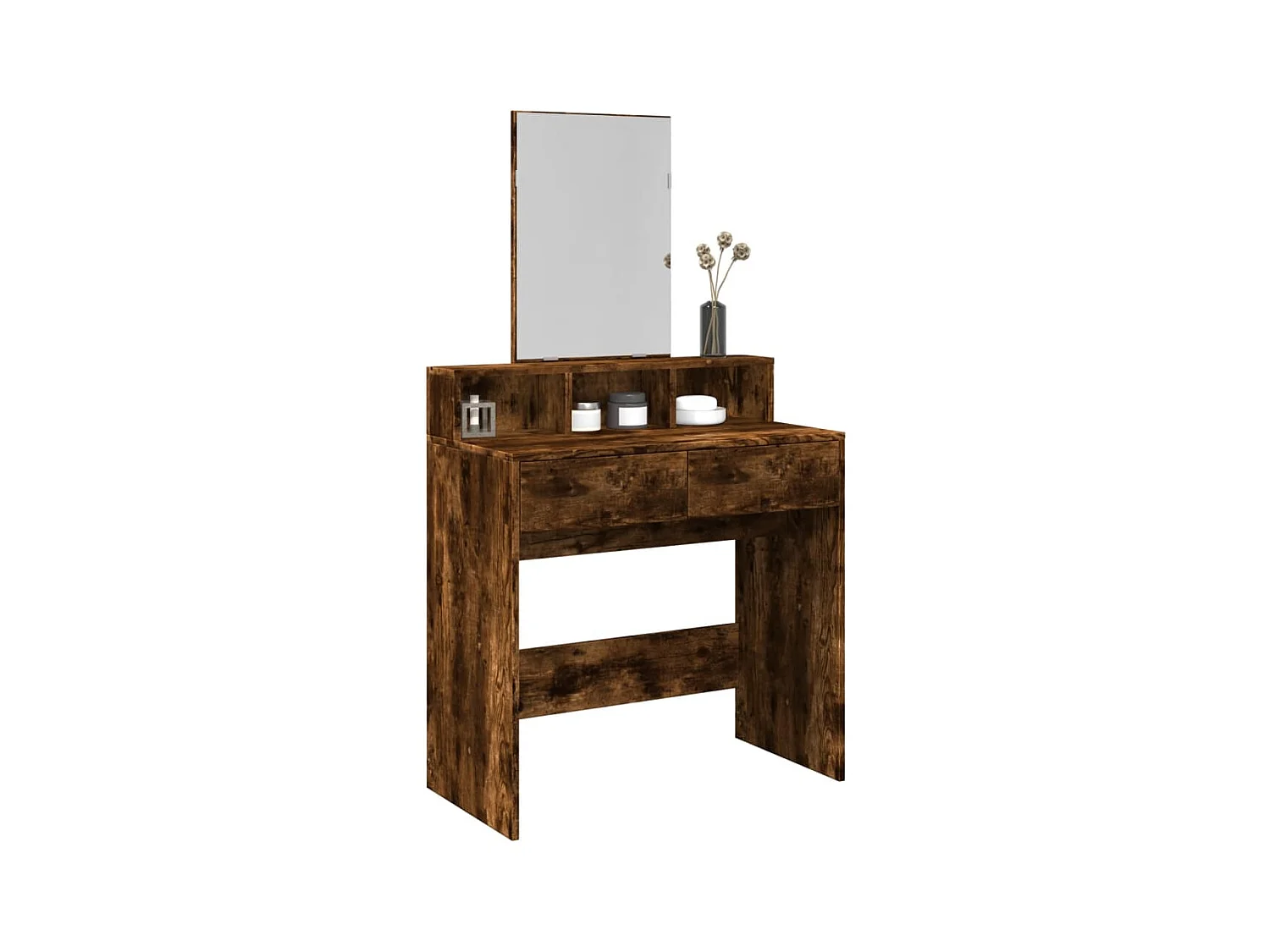 Schminktisch mit Spiegel aus geräucherter Eiche, 80 x 41 x 144,5 cm