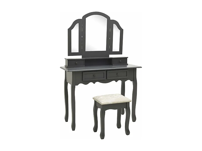 Ensemble de coiffeuse avec tabouret Gris 100x40x146cm Paulownia