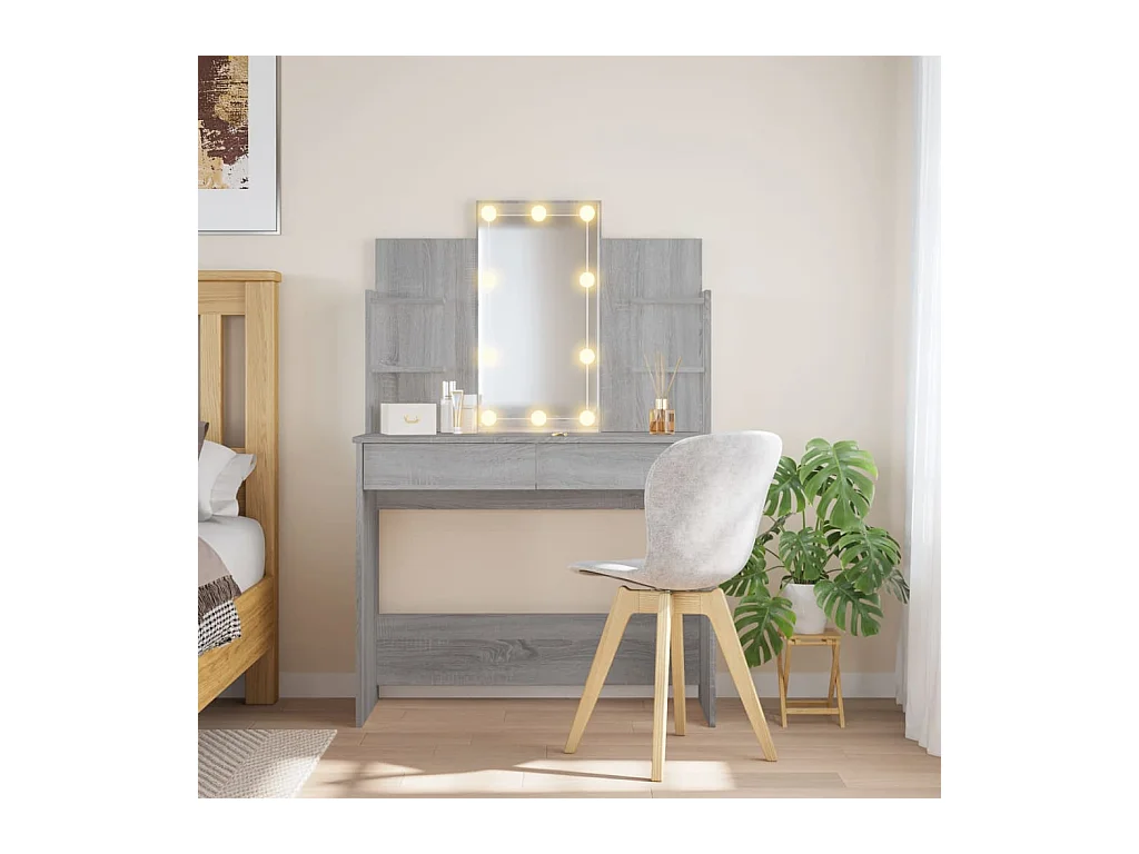 Schminktisch mit LED-Leuchten Sonomagrau 96x40x142 cm