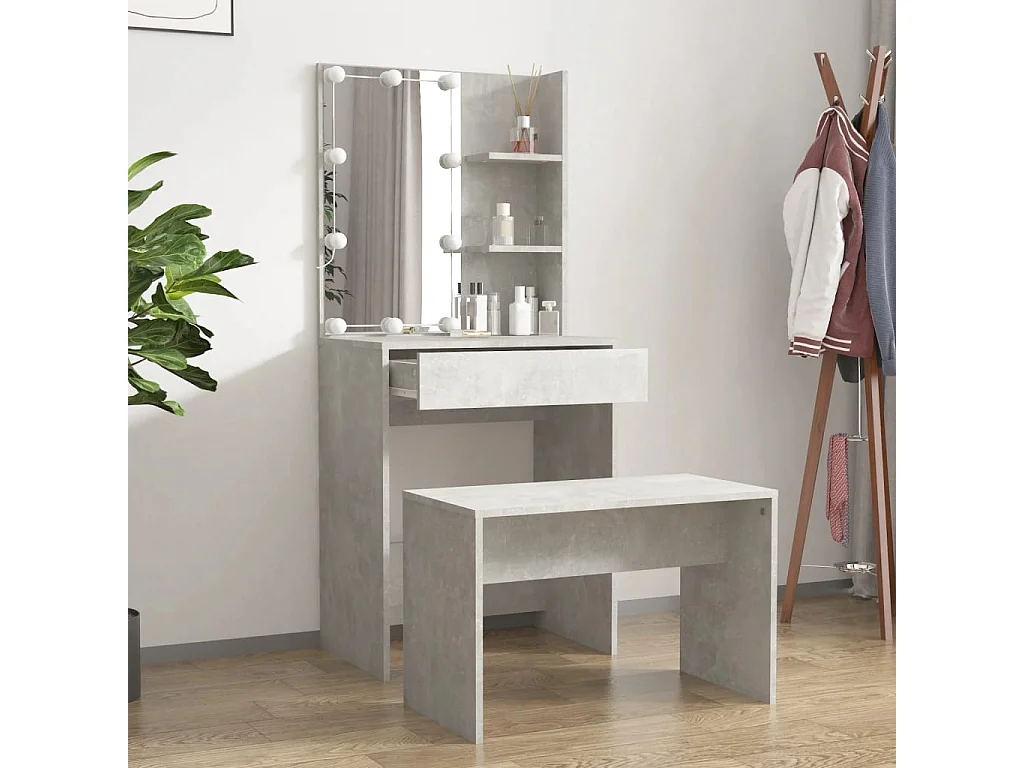 Set tavolo da toeletta con LED MDF grigio cemento