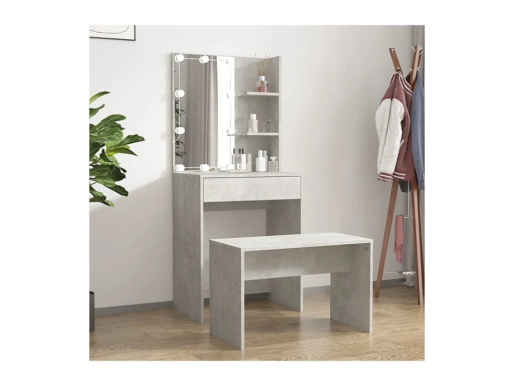 Ensemble de coiffeuse avec LED Gris béton Bois d'ingénierie