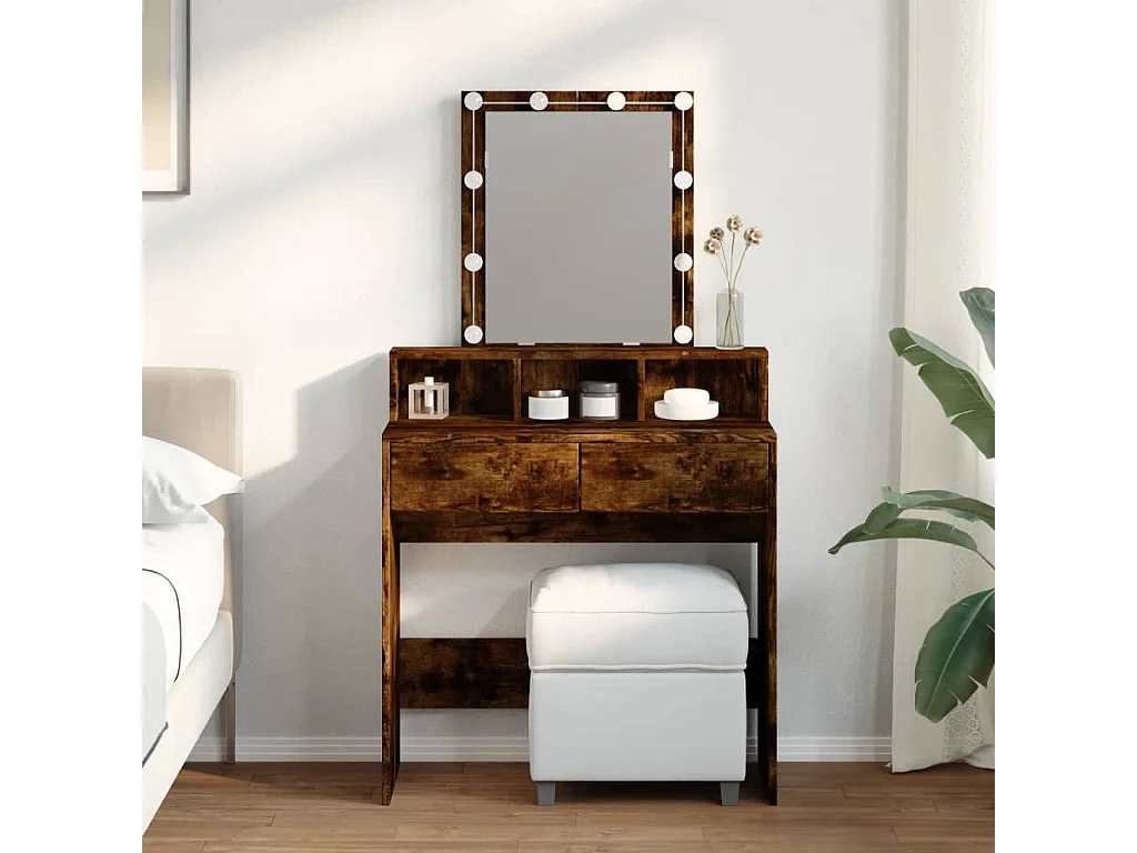 Coiffeuse avec LED chêne fumé 80x41x144,5 cm