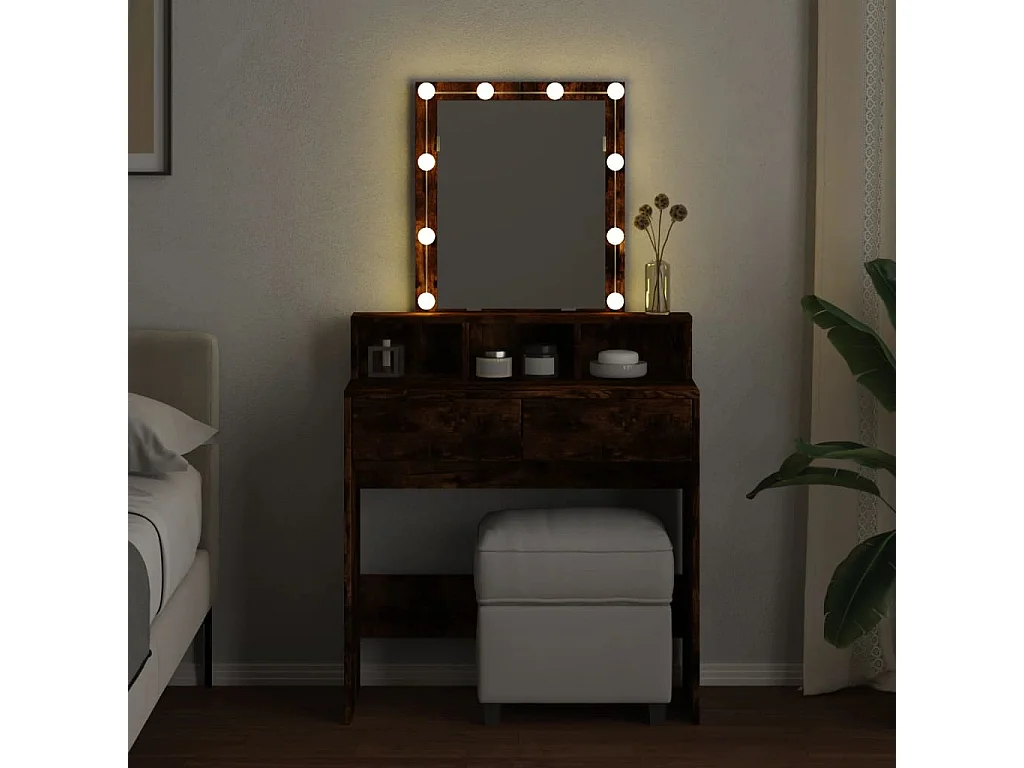 Coiffeuse avec LED chêne fumé 80x41x144,5 cm