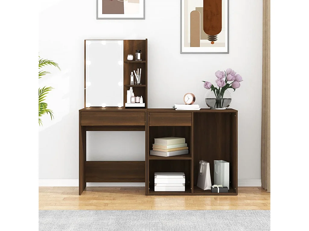 Coiffeuse à LED avec armoire Chêne marron Bois d'ingénierie