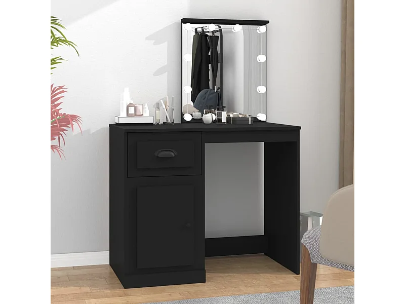 Tocador con LED negro 90x50x132,5 cm de madera contrachapada