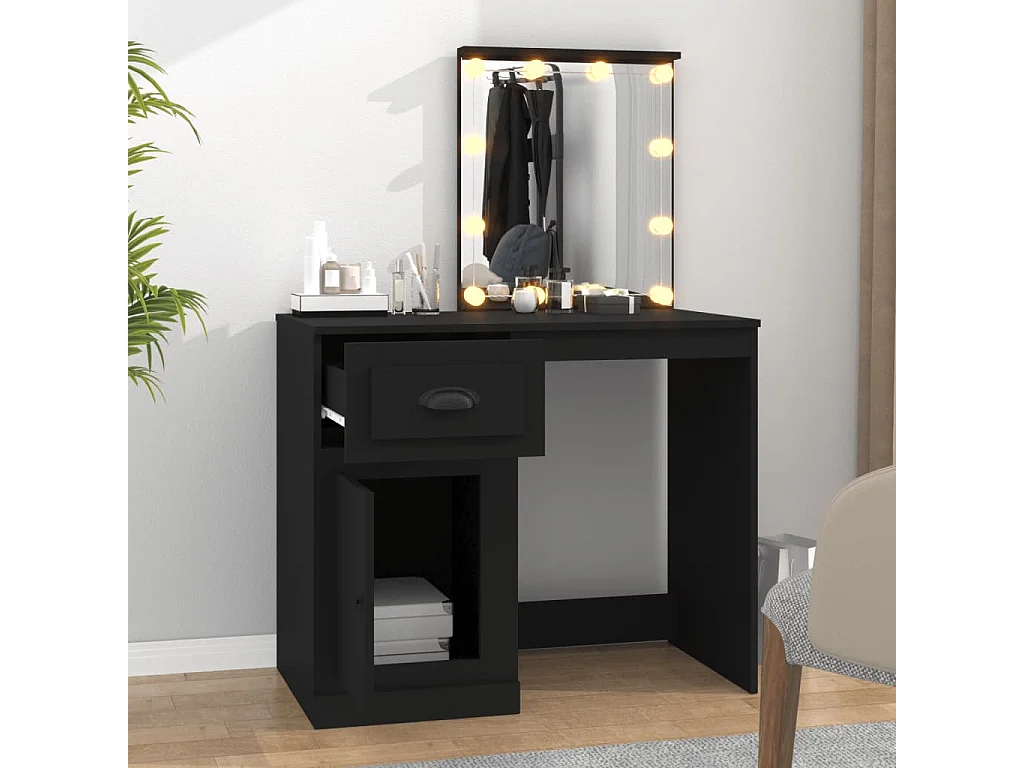 Tocador con LED negro 90x50x132,5 cm de madera contrachapada