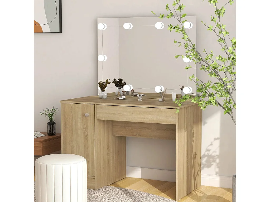 Mesa de maquiagem com iluminação LED 110x55x145 cm MDF Carvalho
