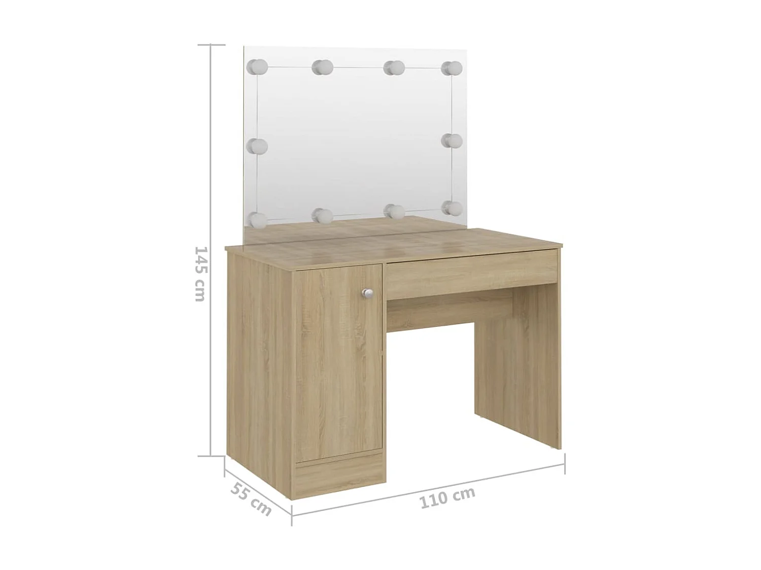 Mesa de maquiagem com iluminação LED 110x55x145 cm MDF Carvalho