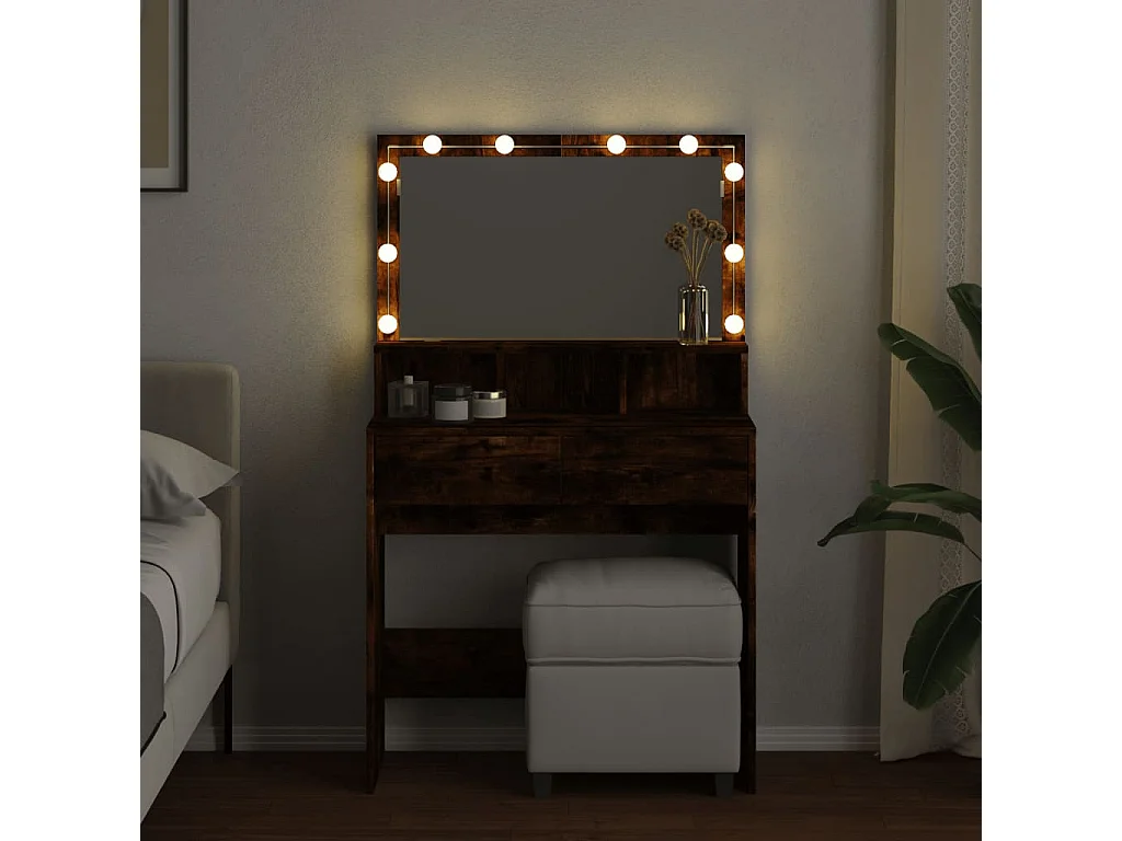 Coiffeuse avec LED chêne fumé 80x41x134,5 cm