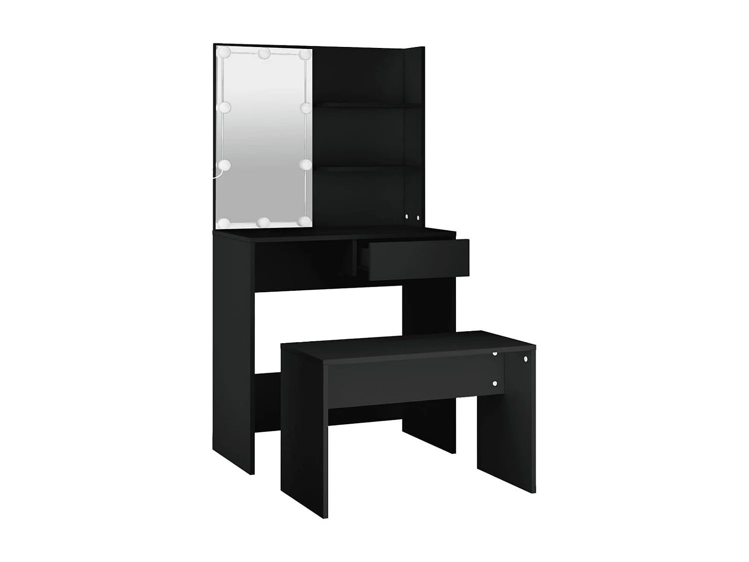 Ensemble de coiffeuse avec LED Noir Bois d'ingénierie