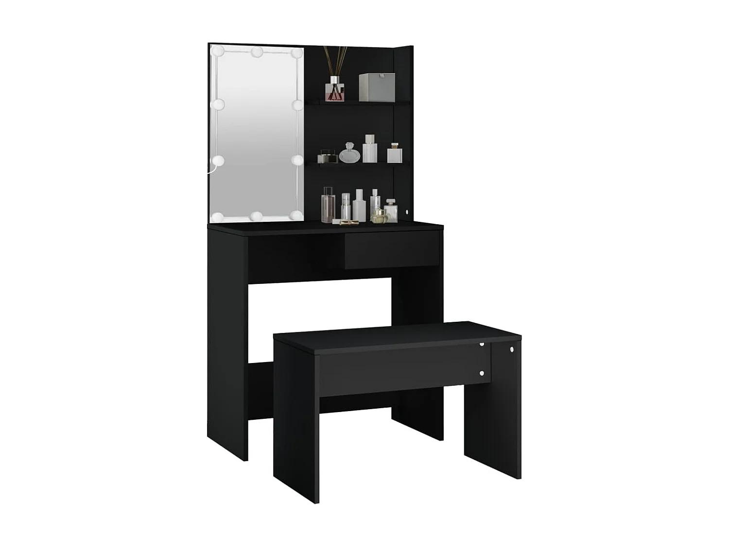 Ensemble de coiffeuse avec LED Noir Bois d'ingénierie