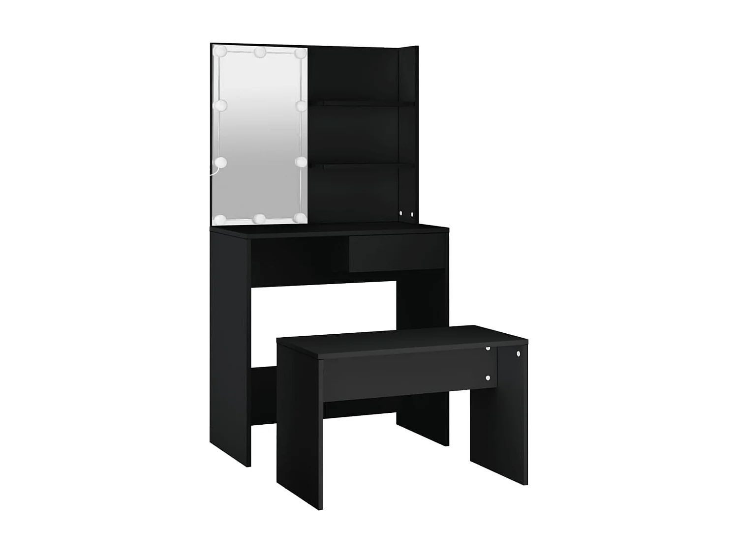 Ensemble de coiffeuse avec LED Noir Bois d'ingénierie