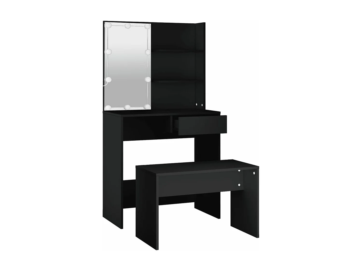 Ensemble de coiffeuse avec LED Noir Bois d'ingénierie