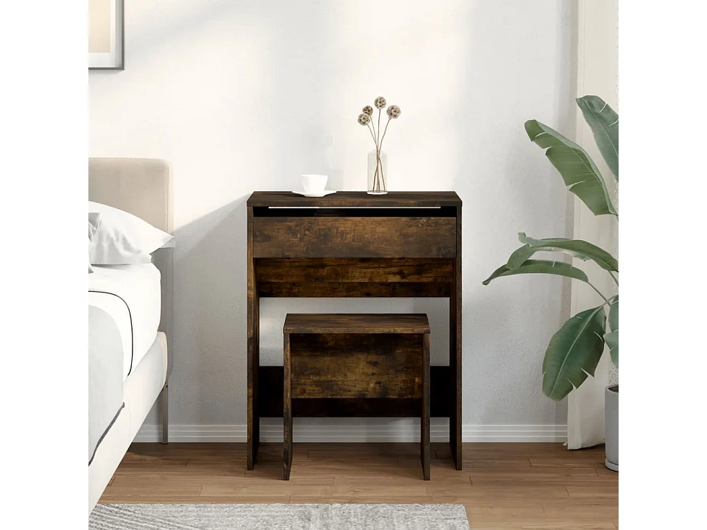 Coiffeuse et tabouret chêne fumé 60x40x113,5 cm