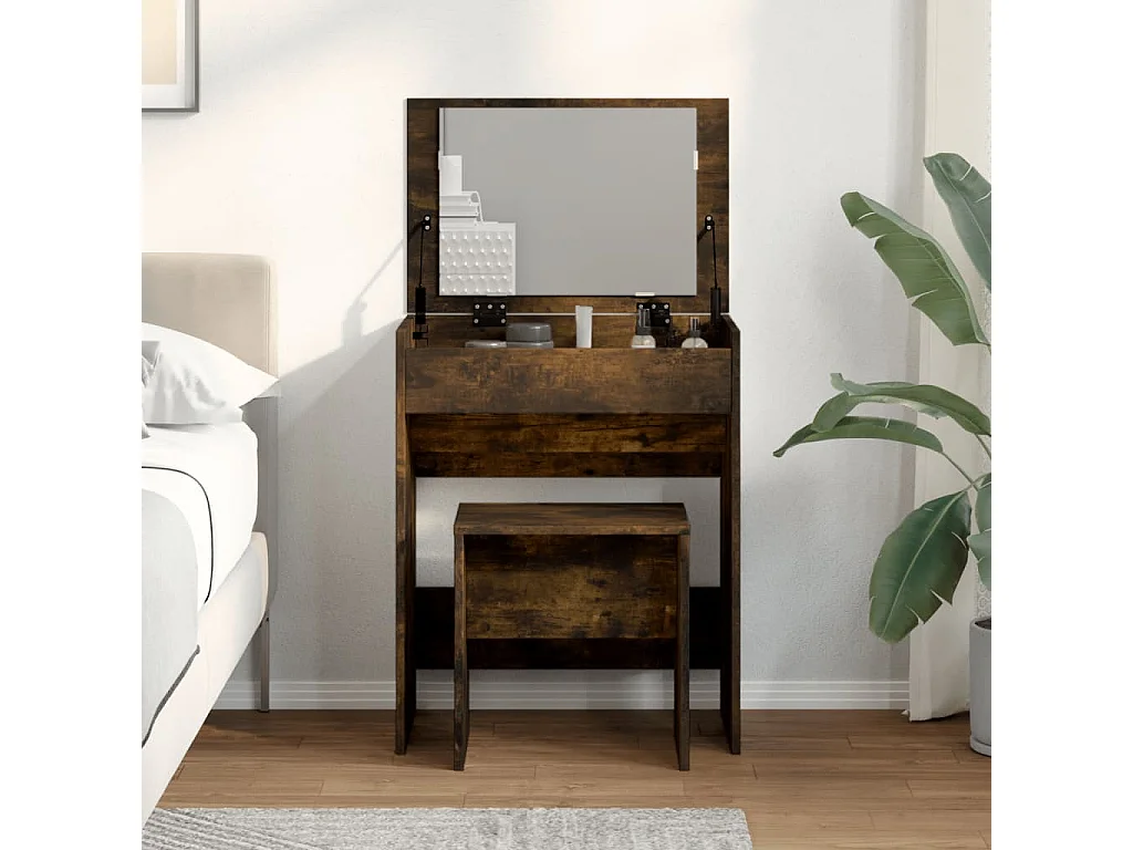 Coiffeuse et tabouret chêne fumé 60x40x113,5 cm