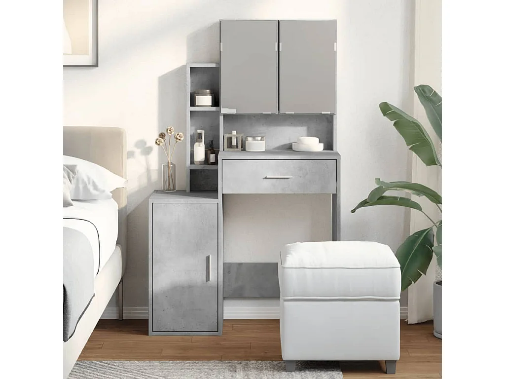Coiffeuse avec armoire gris béton 80x35x132 cm