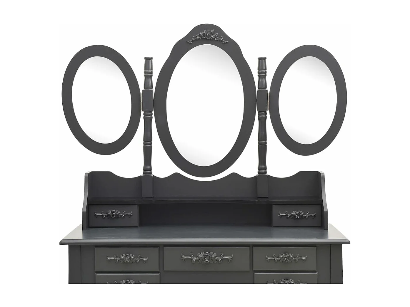 Coiffeuse avec tabouret et miroir pliable en 3 Gris