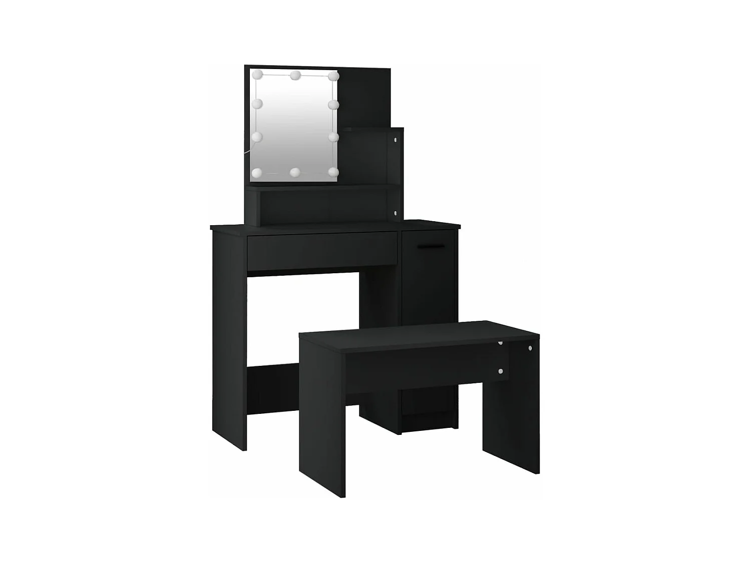 Conjunto de penteadeira com LED preto madeira projetada