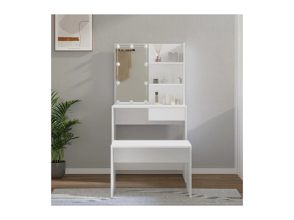 Set tavolo da toeletta con LED in legno ingegnerizzato bianco