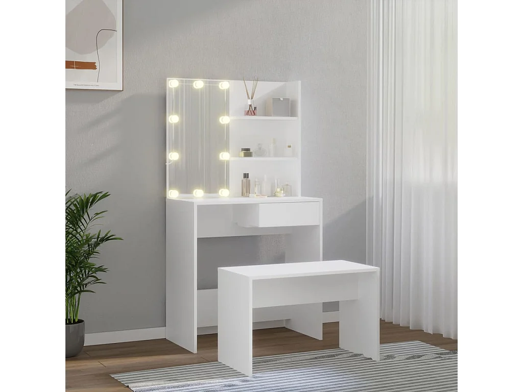 Ensemble de coiffeuse avec LED Blanc Bois d'ingénierie
