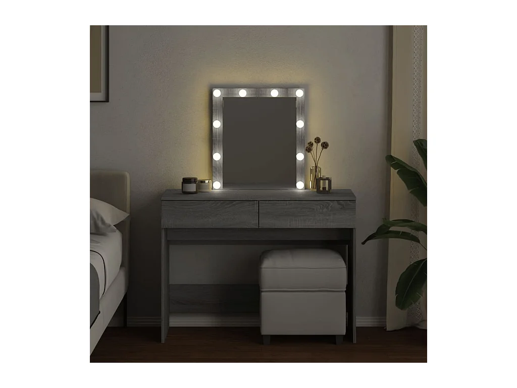 Coiffeuse avec LED sonoma gris 100x40x130 cm