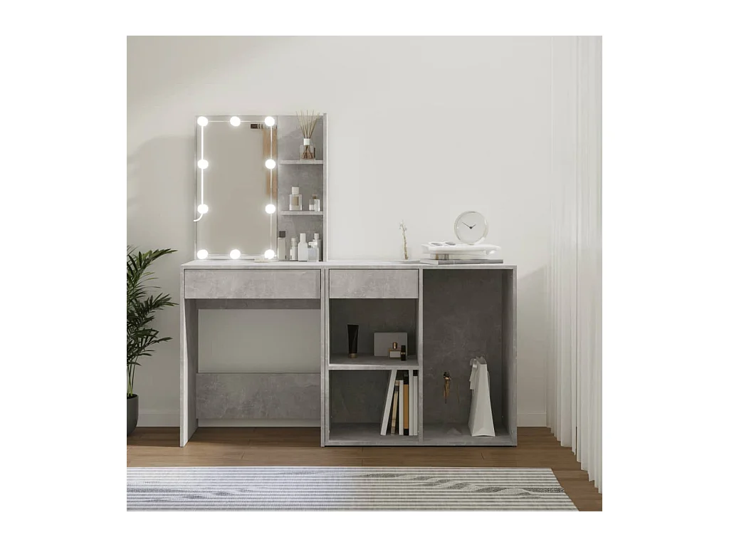 LED-kaptafel met kast Betongrijs Bewerkt hout
