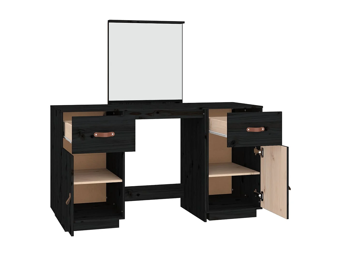 Conjunto de penteadeira com espelho preto em madeira maciça de pinho