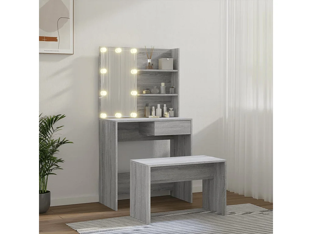 Set da tavolo da toeletta a LED Sonoma grigio in legno ingegnerizzato