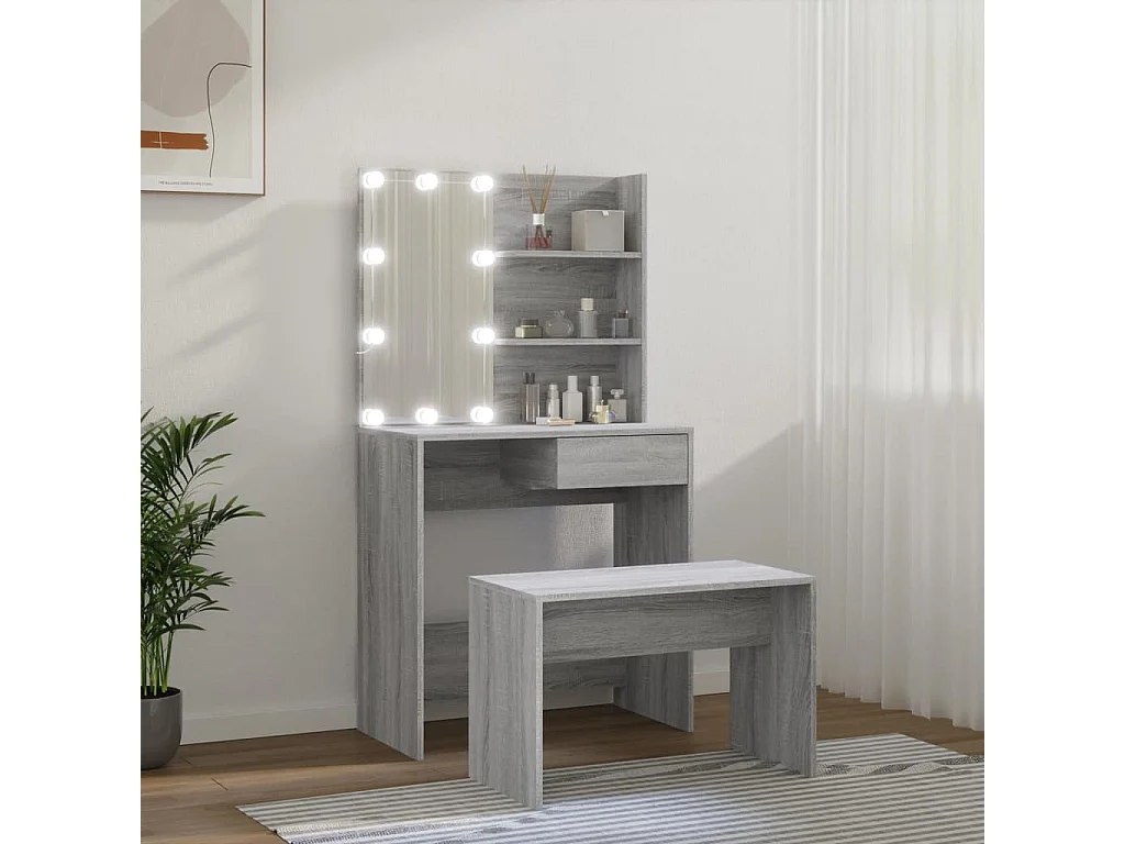 Set da tavolo da toeletta a LED Sonoma grigio in legno ingegnerizzato