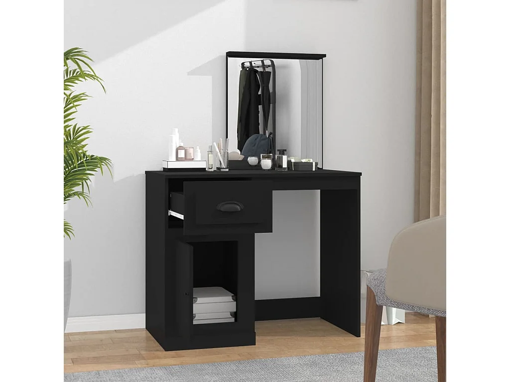 Coiffeuse avec miroir noir 90x50x132,5 cm bois d'ingénierie
