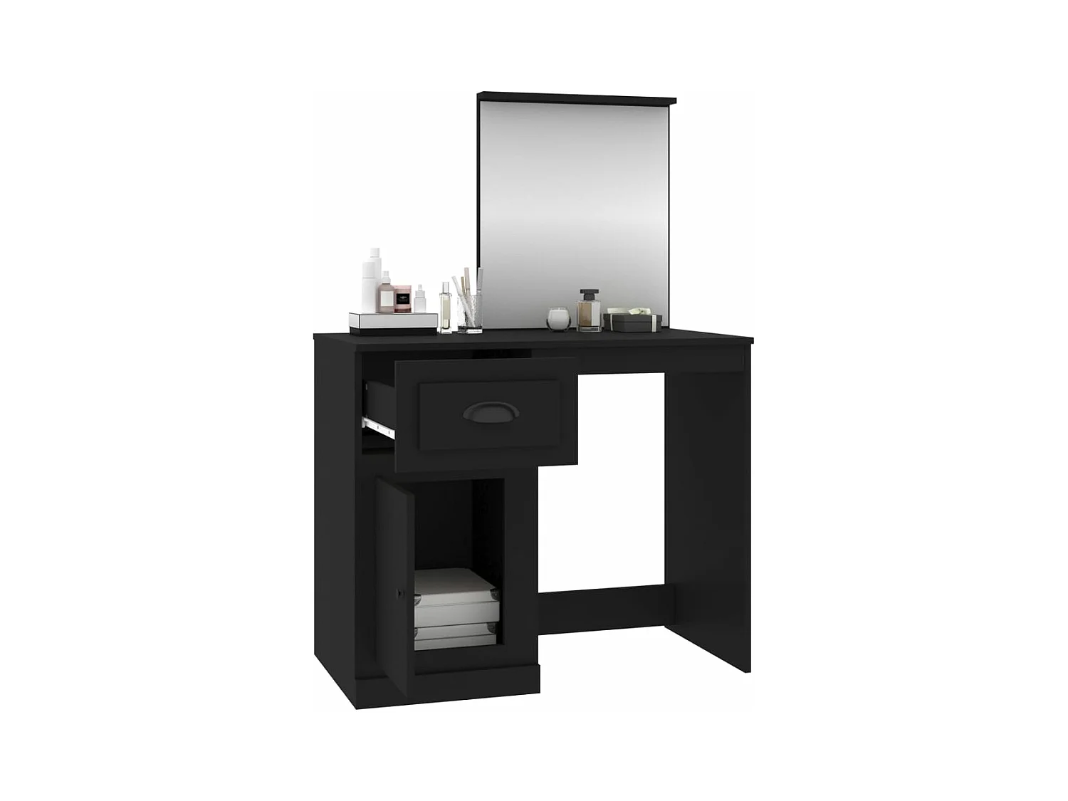 Coiffeuse avec miroir noir 90x50x132,5 cm bois d'ingénierie