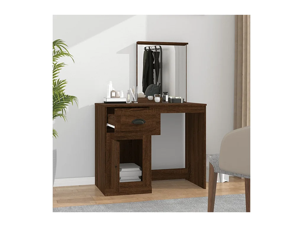 Coiffeuse et miroir chêne marron 90x50x132,5 cm bois ingénierie