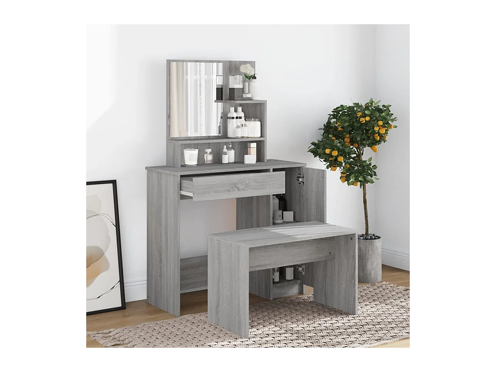 Schminktisch-Set Sonoma, Grau, 86,5 x 35 x 136 cm