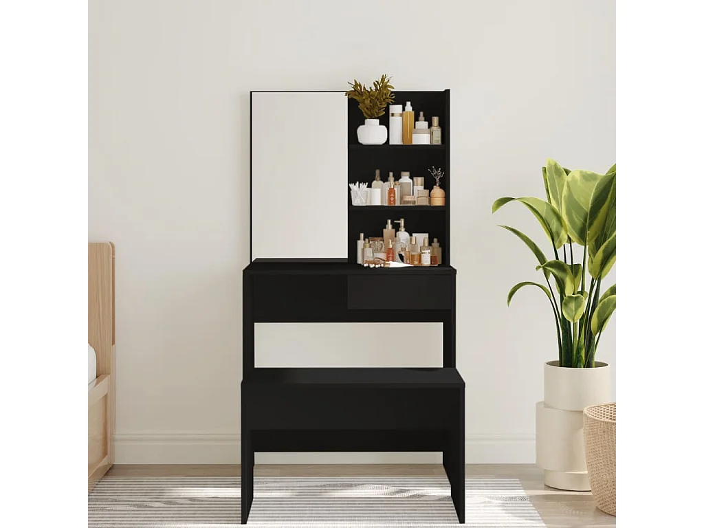 Coiffeuse avec miroir noir 74,5x40x141 cm