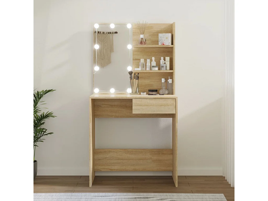 Coiffeuse avec LED chêne sonoma 74,5x40x141cm bois d'ingénierie