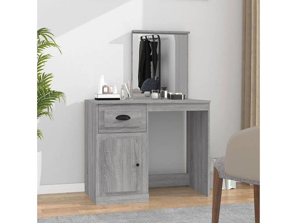 Toeletta con specchio Sonoma grigio 90x50x132,5 cm in MDF