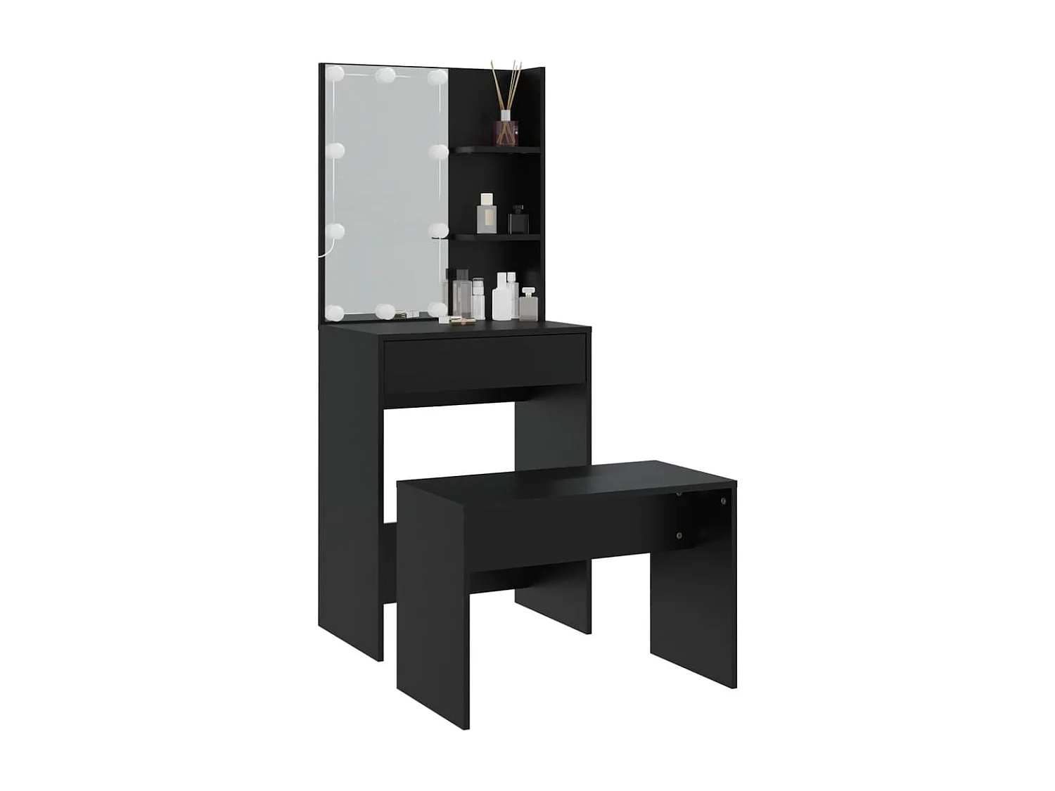 Set tavolo da toeletta con LED in legno ingegnerizzato nero