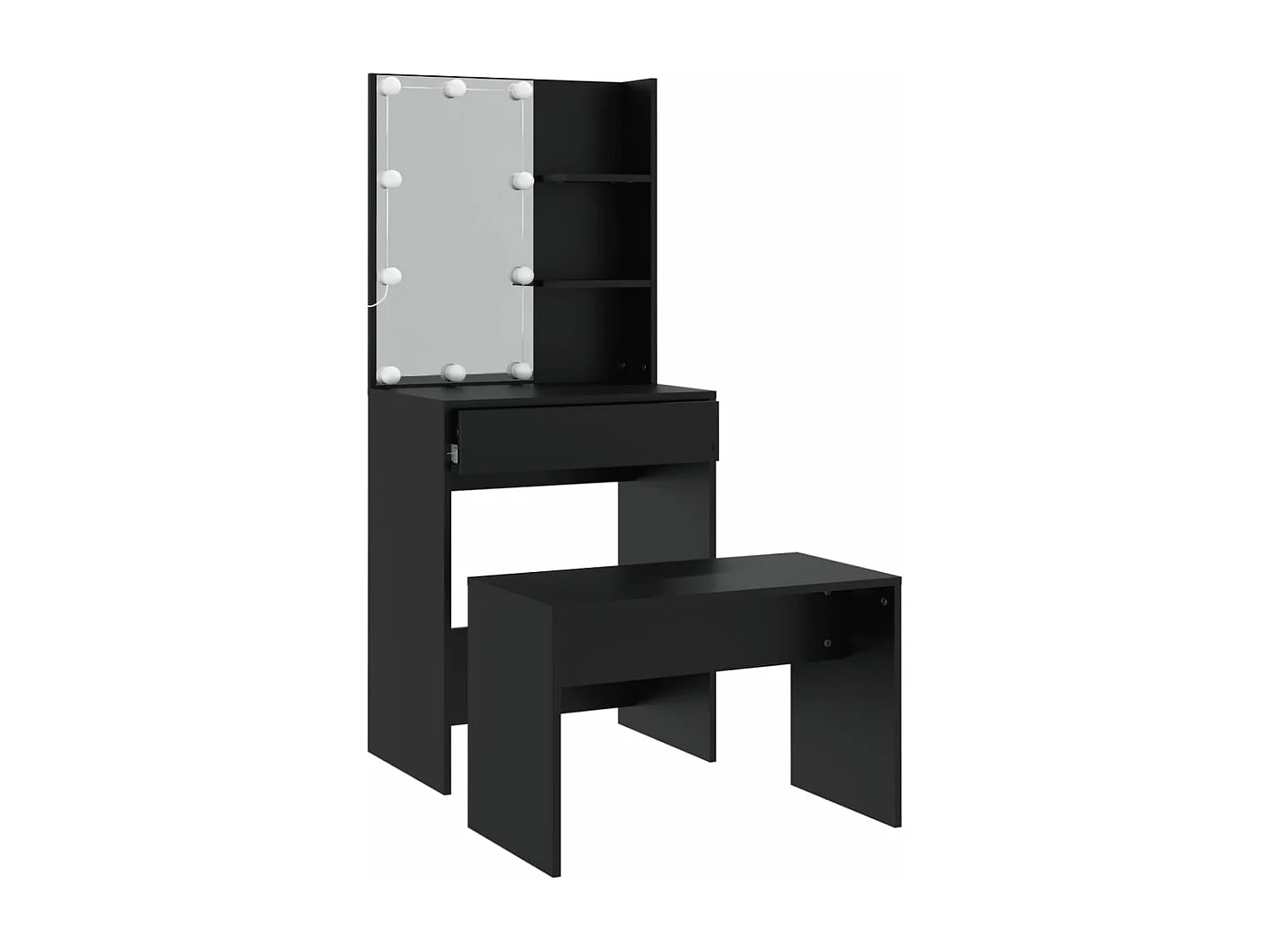 Set tavolo da toeletta con LED in legno ingegnerizzato nero