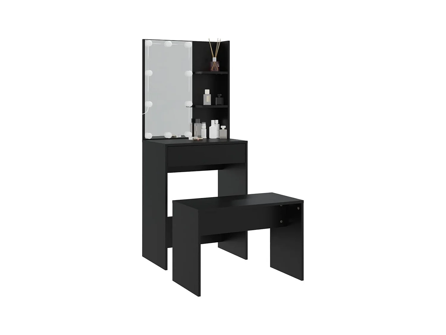Ensemble de coiffeuse avec LED Noir Bois d'ingénierie