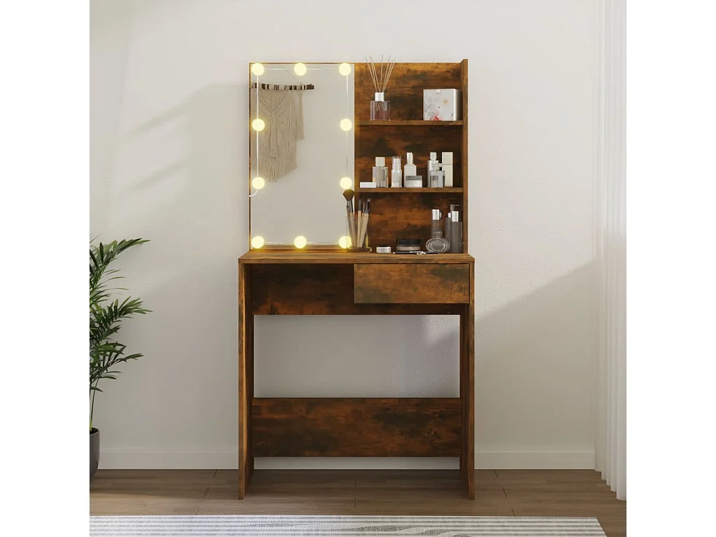 Coiffeuse avec LED Chêne fumé 74,5x40x141 cm