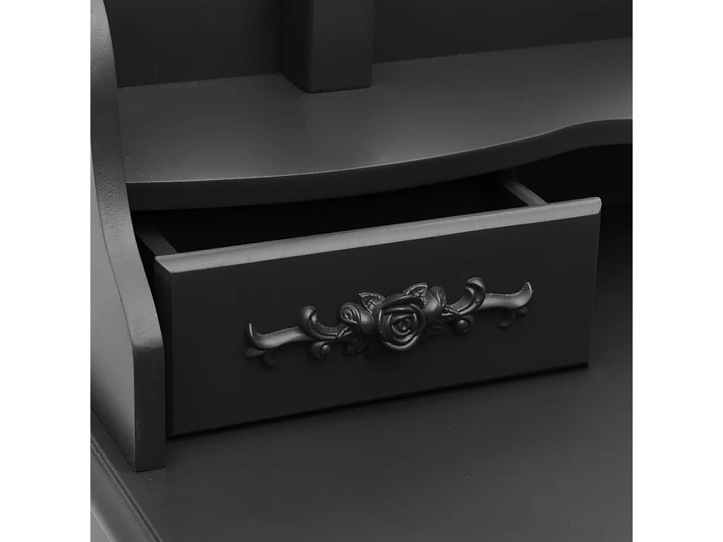 Ensemble de coiffeuse avec tabouret Noir 75x69x140 cm Paulownia