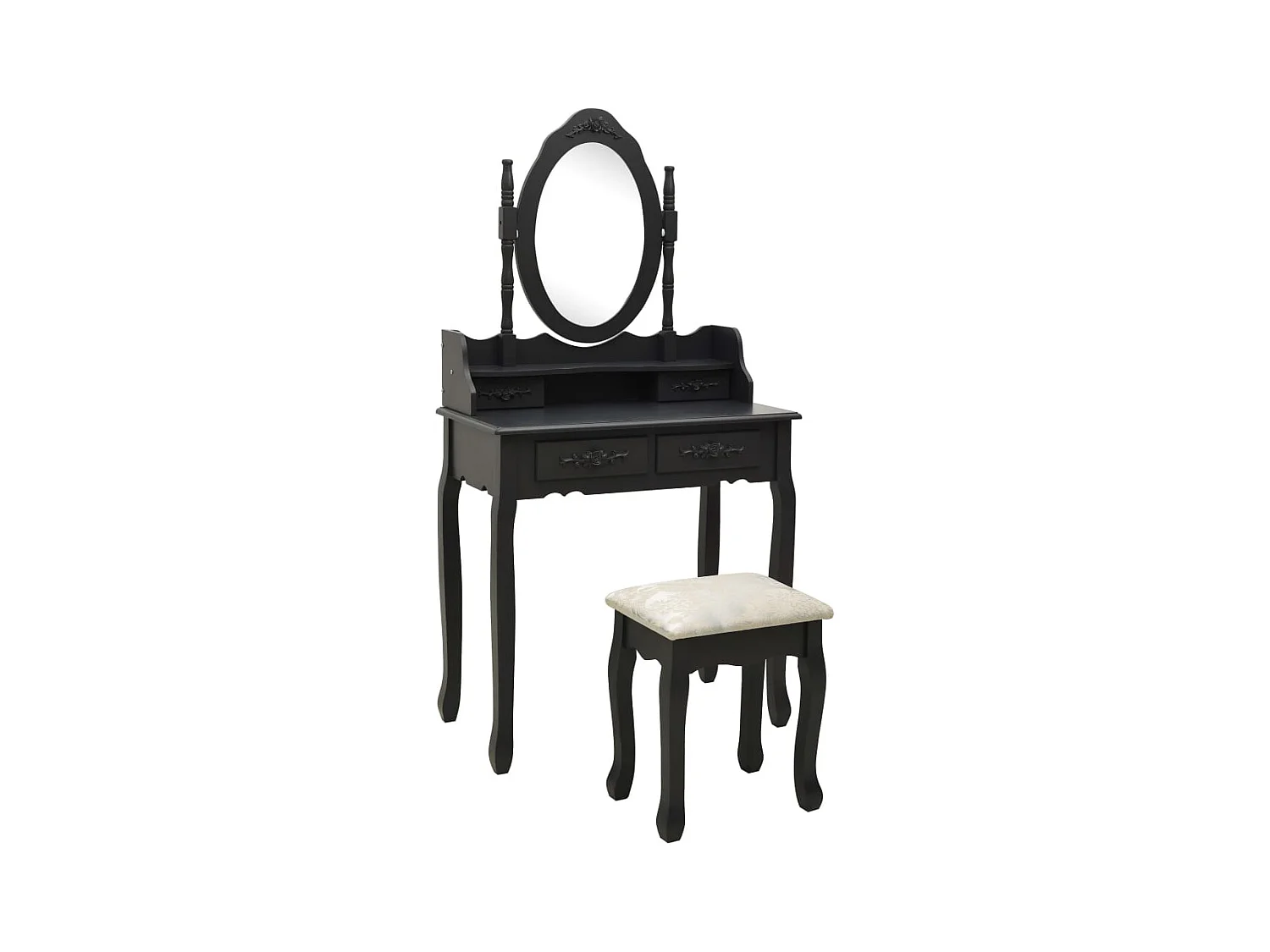 Ensemble de coiffeuse avec tabouret Noir 75x69x140 cm Paulownia