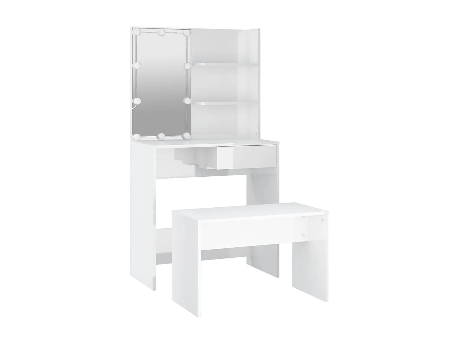 Ensemble de coiffeuse avec LED Blanc brillant Bois d'ingénierie