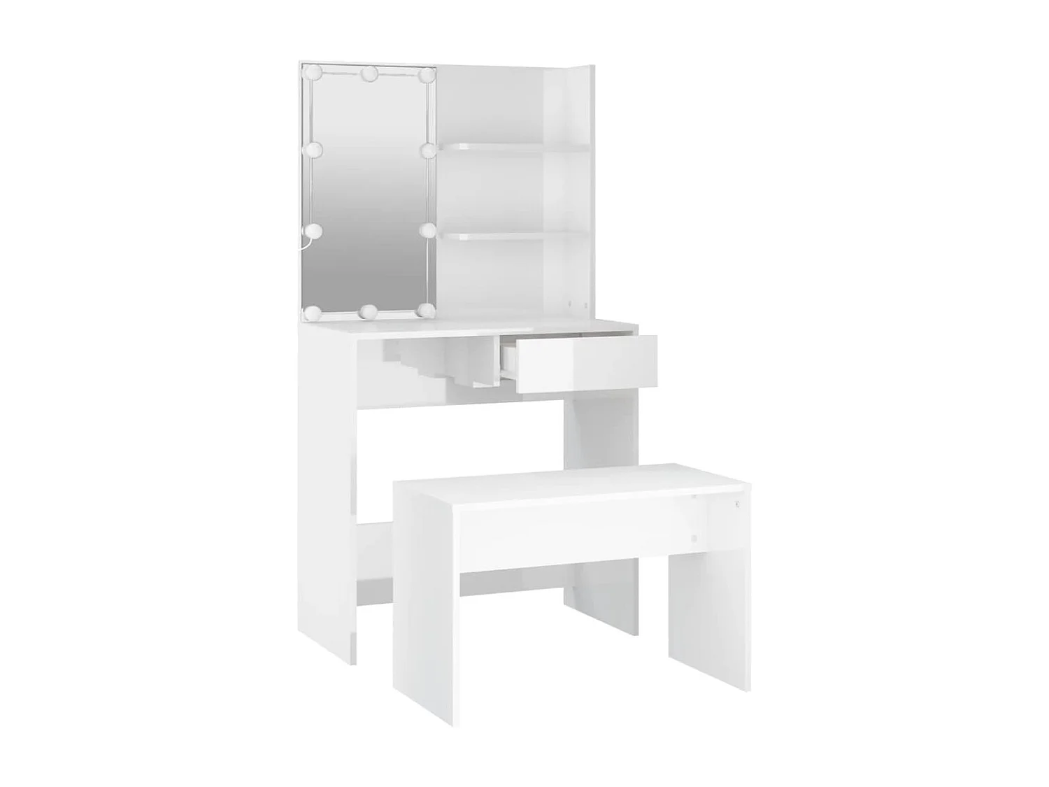 Ensemble de coiffeuse avec LED Blanc brillant Bois d'ingénierie