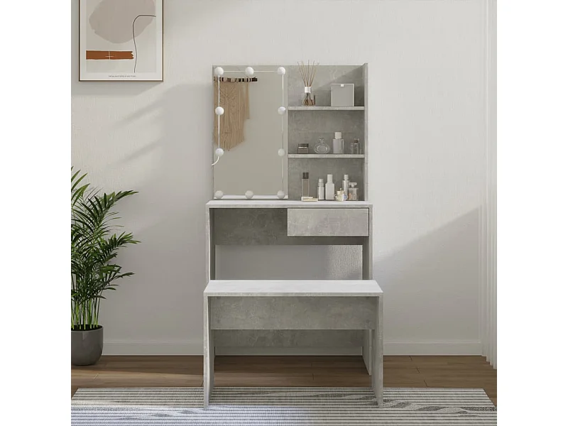 Ensemble de coiffeuse avec LED Blanc brillant Bois d'ingénierie