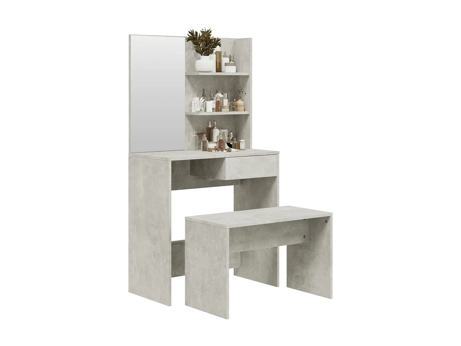 Conjunto de penteadeira cinza concreto 74,5x40x141 cm