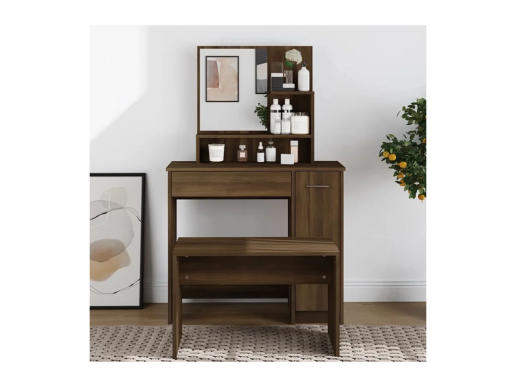 Toilette con specchio Rovere marrone 86,5x35x136 cm