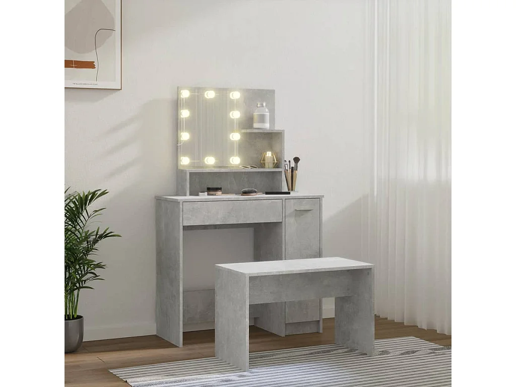 Juego de tocador con LED Madera de ingeniería gris hormigón