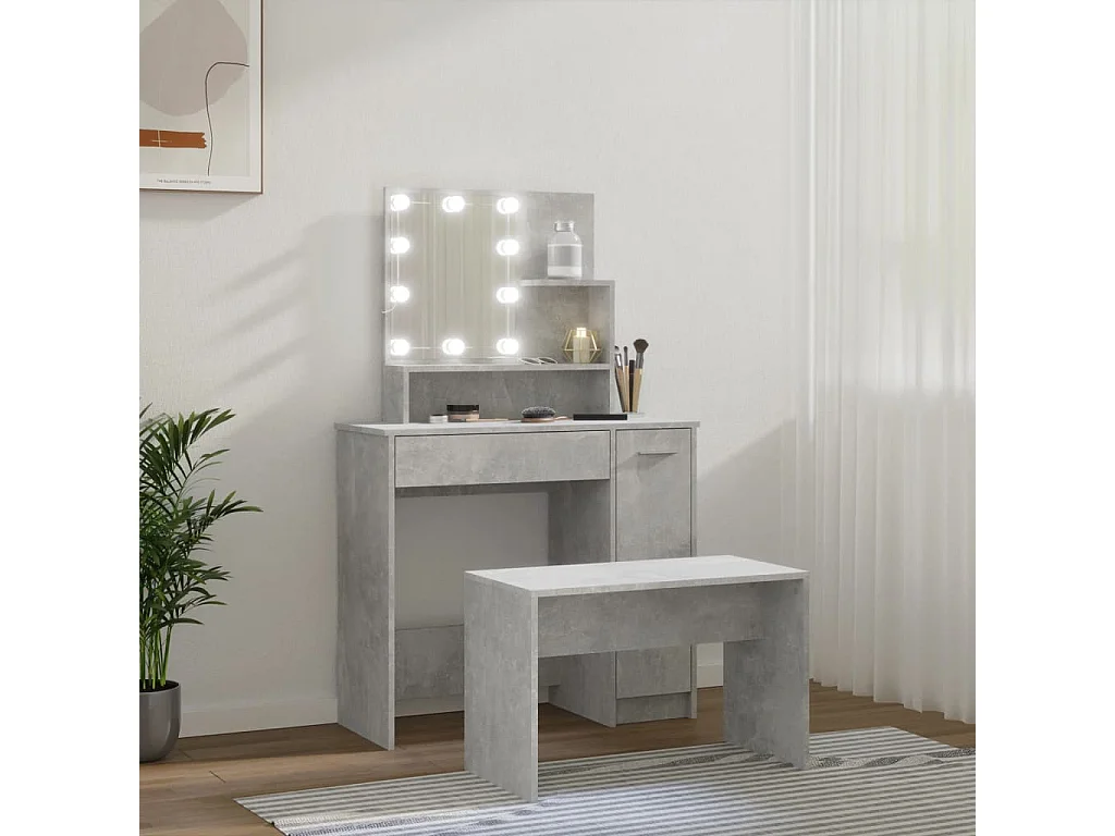 Juego de tocador con LED Madera de ingeniería gris hormigón